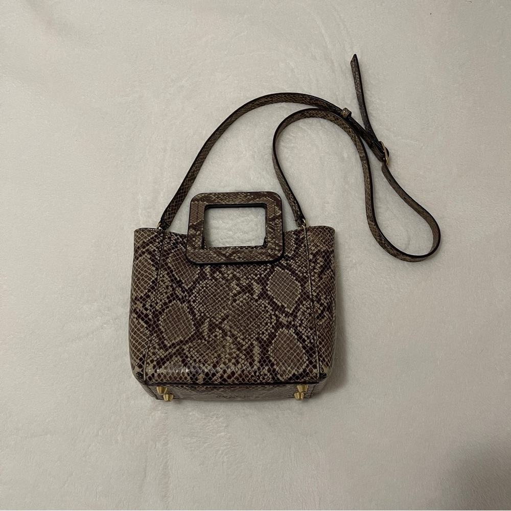 Staud Mini Shirley Handbag Purse in Snake Print with Gold Hardware
